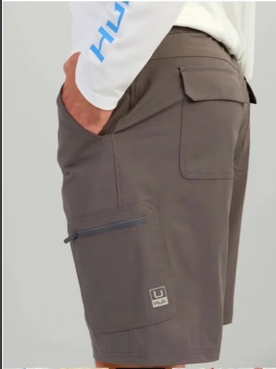 Huk Men's Brown Cargo Shorts with Zip Pocket