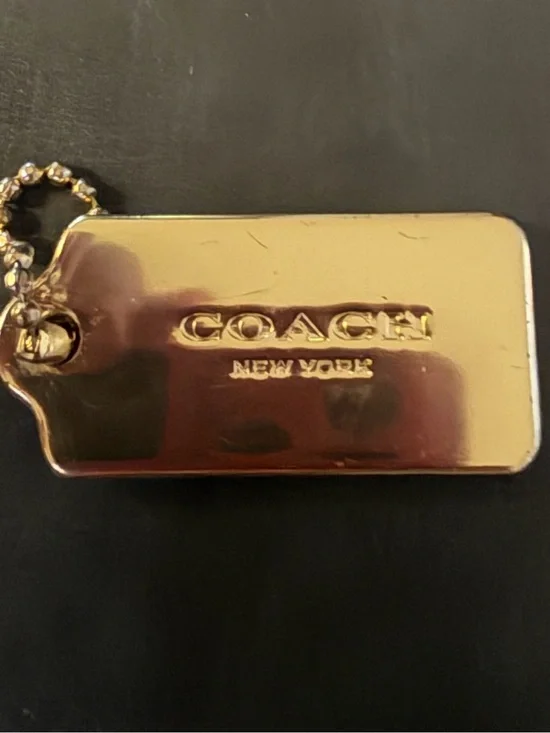 Coach Gold Tone Rectangular Logo Dog Tag Keychain
