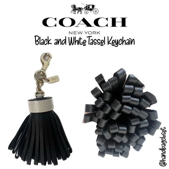 COACH LEATHER TASSEL BAG CHARM (F58505) GOLD/BLACK KEY CHAIN KEYCHAIN