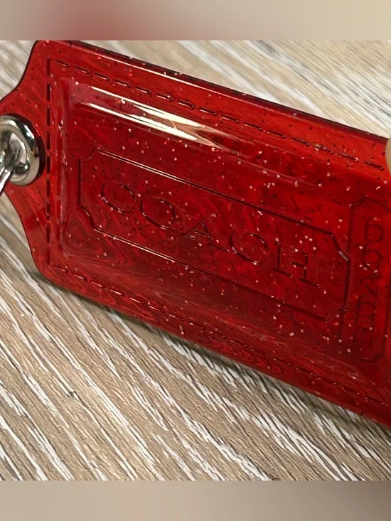 Coach Red Glitter Acrylic Hangtag Key Fob Bag Charm Y2K Vintage