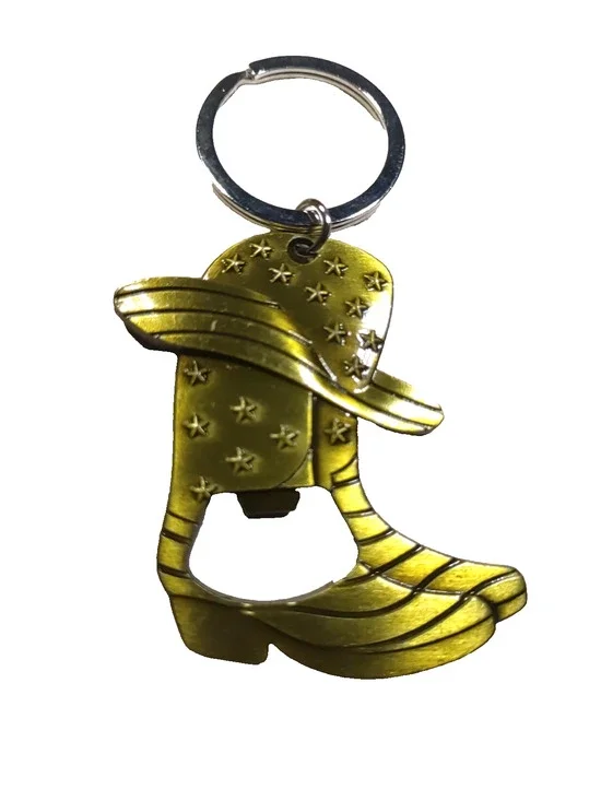 Bottle Opener Western Cowboy And Hat Boot Brass Color Keychain