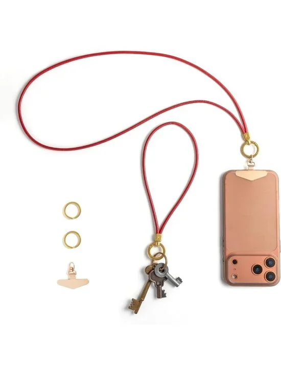 Genuine Leather Wrist Strap & Lanyard Set for ID Badges, Keys, Phones & Wallets