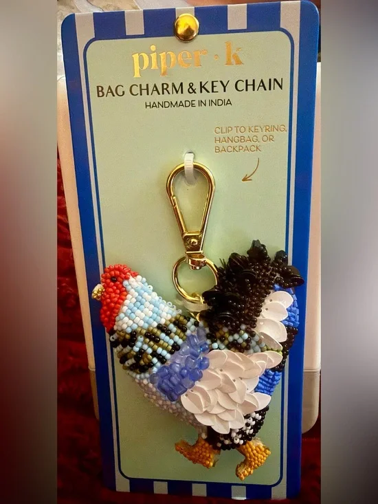 Piper Multicolor Beaded Bird Bag Charm with Gold Clip