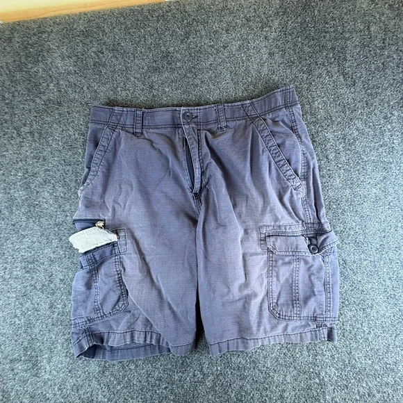 Wear First Cargo Shorts Mens 36x10 Blue Ripstop Cotton Stretch Flat Front Pocket