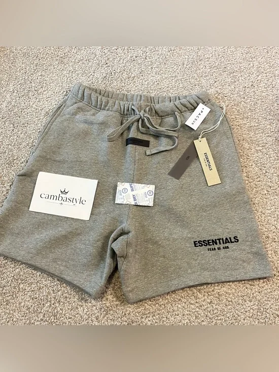 ESSENTIALS Men's Light Gray Zip-Up Hoodie with Black Logo Patch
