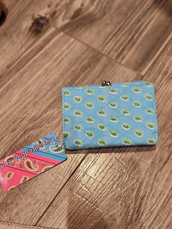 Light Blue Quilted Paisley Card & Key Holder Wallet