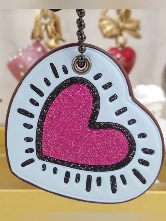Coach Pink Glitter Heart Key Holder Bag Charm