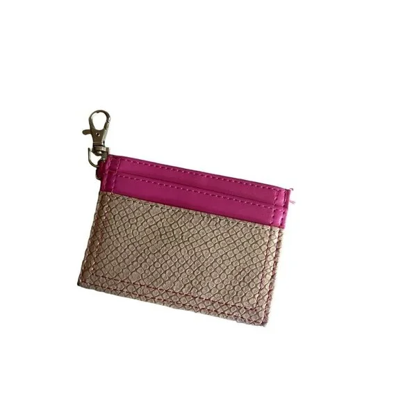 Poppie Jones Lobster‎ Pink Beige Faux Snakeskin Claw Clasp Card Holder