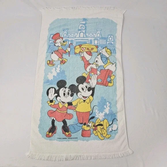 Vintage Disney Bath Towel Pacific Signature Mickey Mouse Minnie Donald Pluto USA