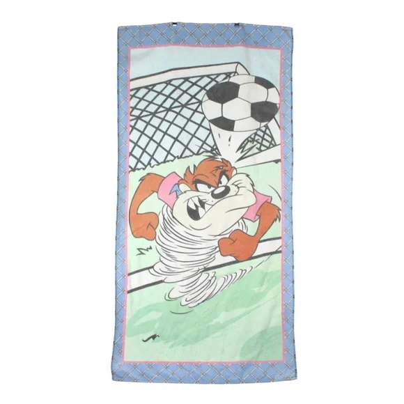Vintage 1999 Warner Bros Looney Tunes Goalkeeper Taz Beach Towel 52