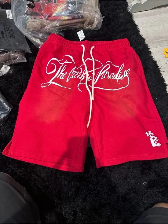 Red Men's Drawstring Athletic Shorts with Script Logo