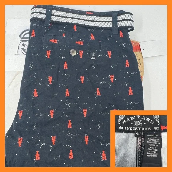 Raw Yarn Industries NYC Men's Black Lobster Print Shorts Size 40‎ Belted