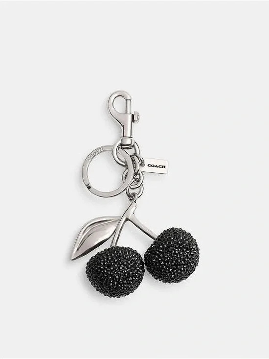 Coach Cherry KeyFob Black Silver New