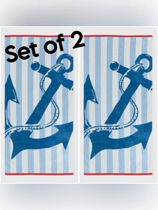 Anchor Nautical Striped Oversized Beach Towel •36