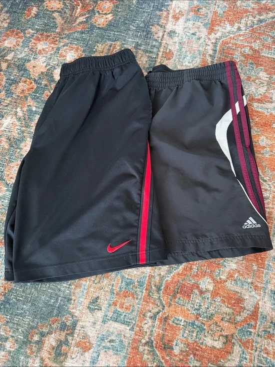 Nike & Adidas Men's Black Athletic Shorts with Red Accent