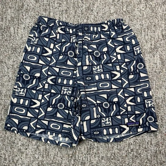 Patagonia Baggies Shorts Mens XS Mesh Lined Swim Beach Abstract Blue