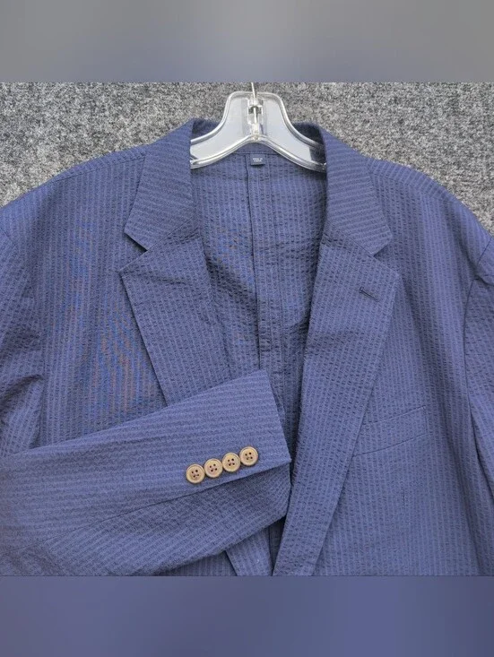 J Crew Thompson Jacket 44R Blue Seersucker Unstructured Unlined Dinner Blazer