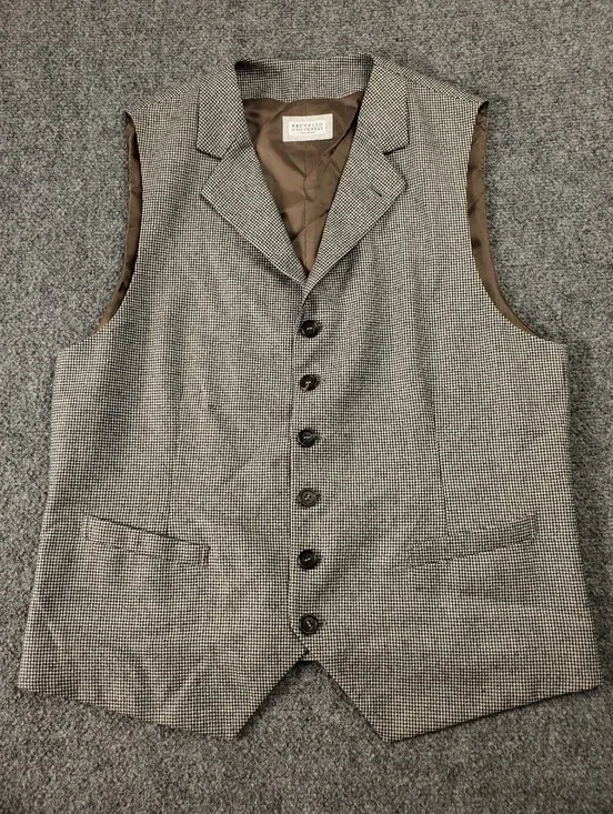 Brunello Cucinelli Houndstooth Wool Vest Waistcoat 52 Black White Italy Luxury