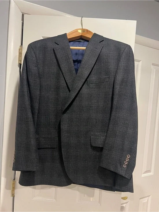 Men's Gray Plaid Two-Button Blazer -46S