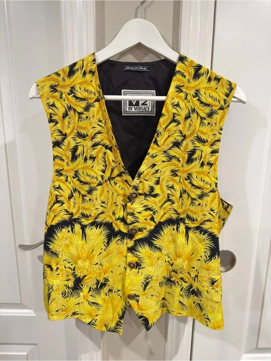 Yellow Vintage Style Palm Print Vest