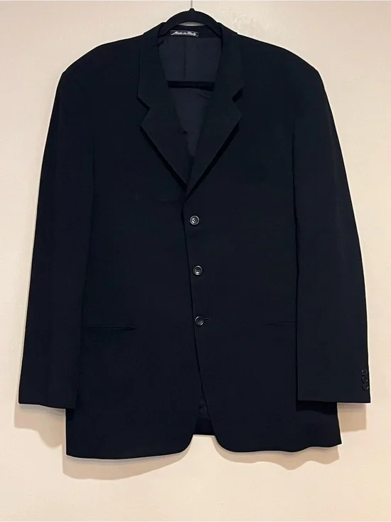 Armani Collezioni | Black single breasted suit jacket/blazer Men’s 44L wool