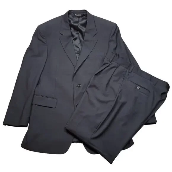 Jos A Bank Suits Charcoal Gray 2 Pcs 43L Suit Pleated Pants 37x31 100% Wool flaw