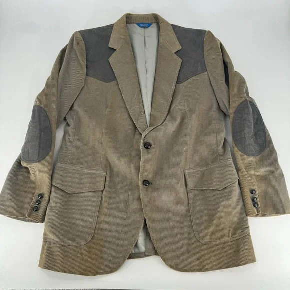 Pendleton High Grade Western Wear Corduroy Blazer Tan Suede Trim 44 Long USA