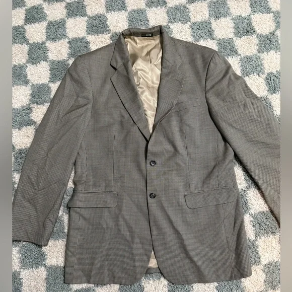 STAFFORD 100% wool tan and black houndstooth print 2 button blazer jacket 42L