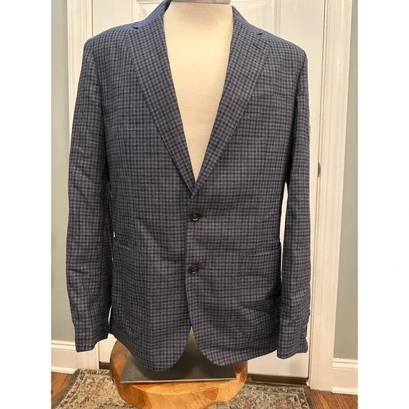 J.Crew Ludlow Blazer 42R Moon Worsted Cotton Navy Check Unstructured Sport Coat