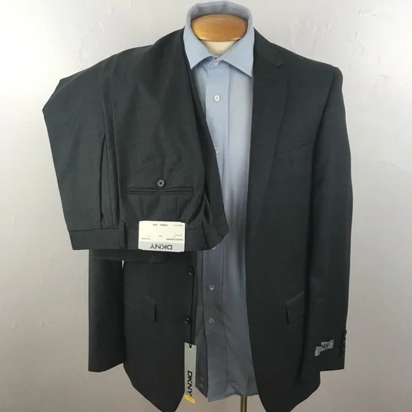 Dkny 40r mens suit gray plaid checks skinny fit 100% wool 2 piece new nwt ea0028