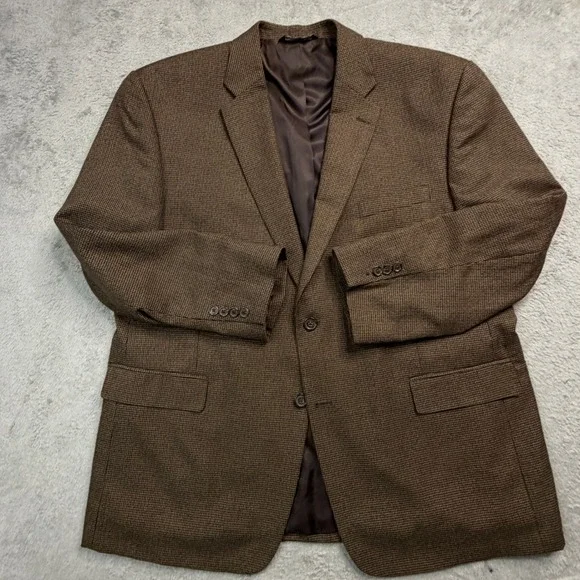 Joseph & Feiss Mens Brown Micro Check Sport Coat Blazer 48R RN 121404