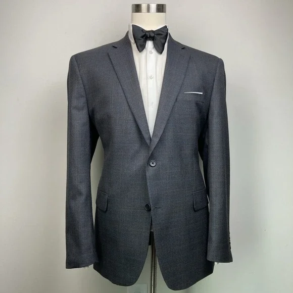 JOS A BANK Mens Blazer Sport Coat Jacket 44L Grey 100 Wool Traditional Fit