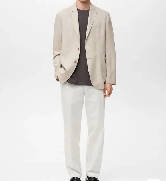 MNG by MANGO $250 Delave Smart Slim Fit Linen Lyocell Blazer Ecru Mens 42 NEW