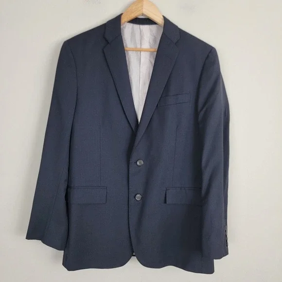 Navy Blue Blazer Modern Fit‎ Two Button Suit Jacket Business Casual Menswear