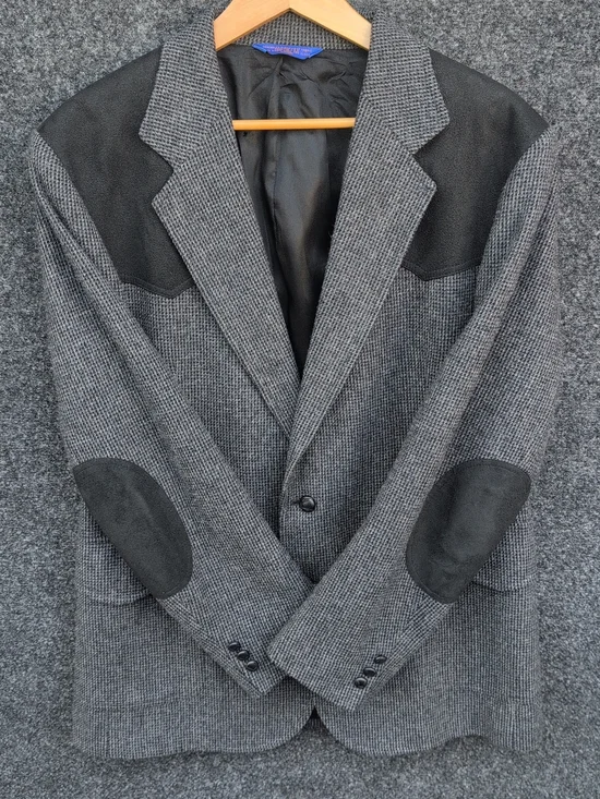 Vtg Pendleton Jacket 44L Gray Tweed Wool Western Elbow Patches Sawtooth USA