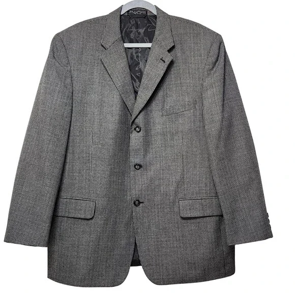 Bert Pulitzer Sport Coat Mens 46 Gray Wool Tweed Check Three Button Blazer