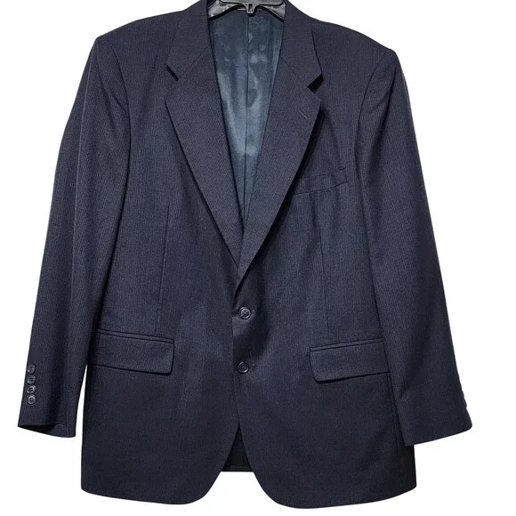 Barrington Suit Jacket Blazer Mens 44R Blue Striped Two Button Classic Fit