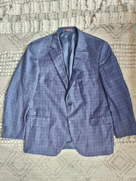 Peter Millar Wool Jacket In Navy Plaid Size 44R