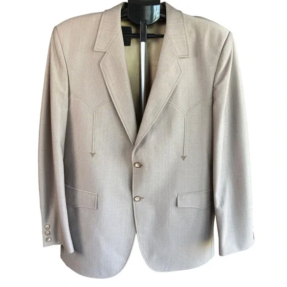 Circle S Ranch Western Blazer 44L Tan USA Gold Needle Cowboy Jacket Vintage