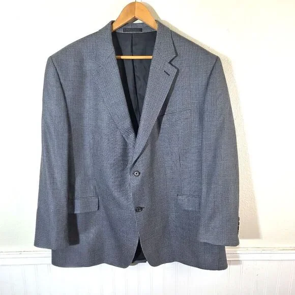 Lauren Ralph Lauren Blazer Mens 48R Blue Houndstooth Silk Wool Sport Coat Jacket