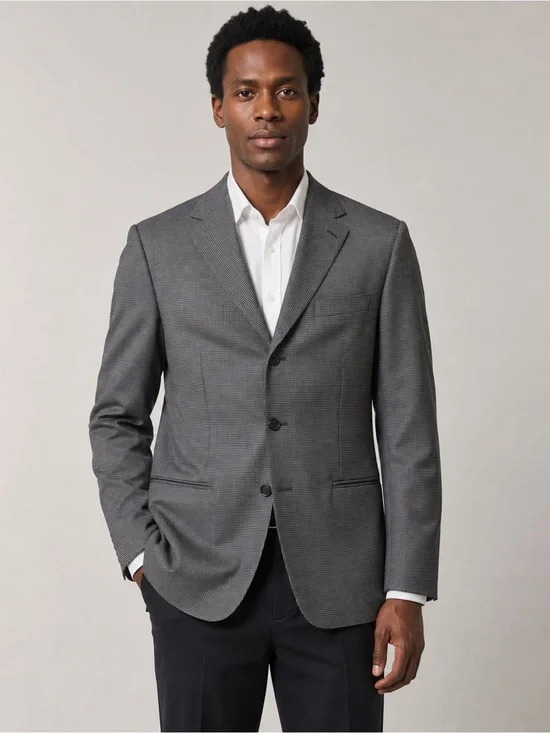Gianfranco Ruffini Italy Mens 42L Wool Houndstooth Blazer Sport Coat Gray Black