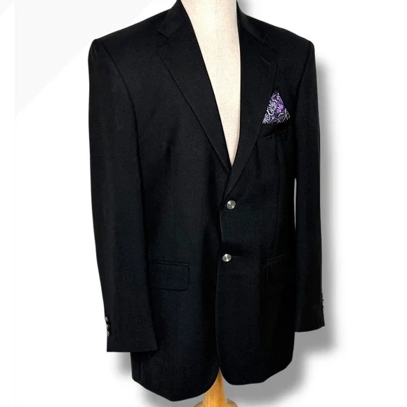 Vintage‎ Stafford Men's Black Wool Blend Two Button Blazer Sport Coat Jacket 40L