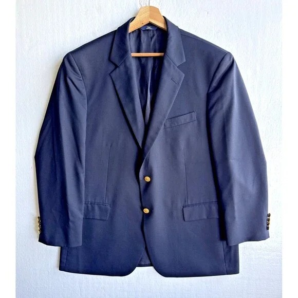346 Brooks Brothers Blazer Navy Wool Gold Button Sport Coat 2 Button Size 44S