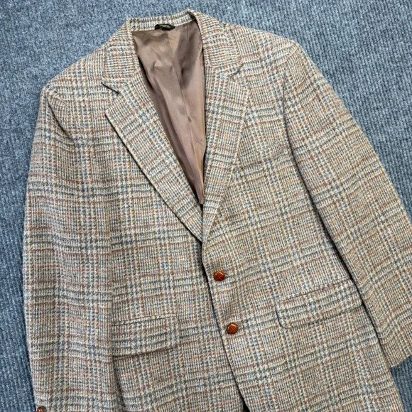 VTG Filenes Tweed Blazer Mens‎ 40 Brown Plaid Wool Sport Coat Jacket Old Money