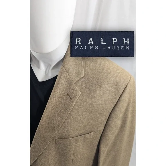 Ralph Lauren Ventless Blazer Suit Jacket Silk Wool Gold Blazer‎ Nailhead 44R 48