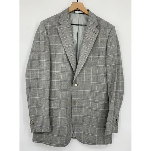 Tiglio Blazer Mens‎ 42L Gray Plaid Wool Stretch Flex Two Button Sport Coat Capri