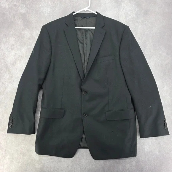 Ralph Lauren Mens Blazer Suit Jacket 46L Black 100% Wool 2 Button Made in Canada