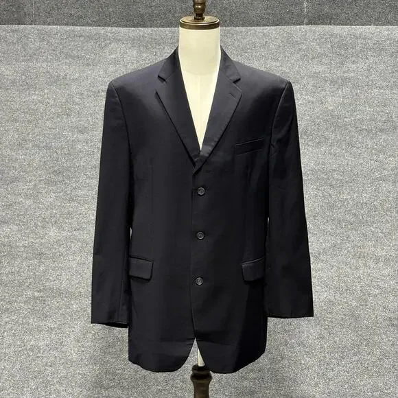 Calvin Klein Blazer Mens 46L Black 100% Wool 3 Button Notch Lapel Sport Coat
