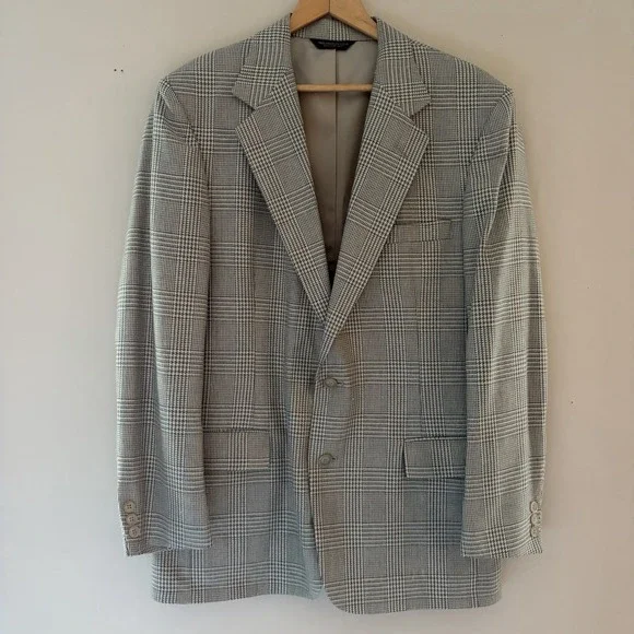 Vintage Orvis Mens Houndstooth Plaid Size 42R Gray Wool USA Sport Coat Career