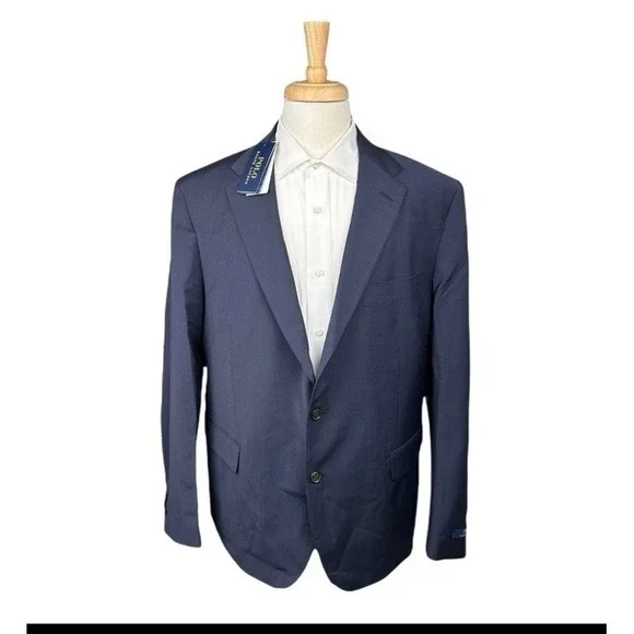 Polo Ralph Lauren Mens Navy Blue Wool Stretch 2 Button Sportcoat Blazer L NWT